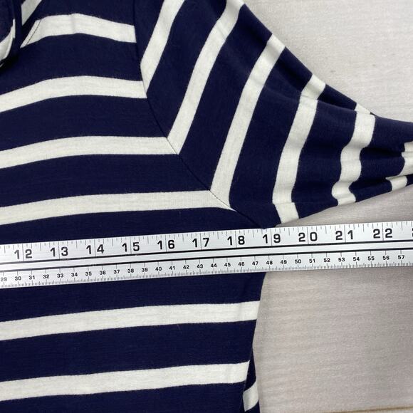 MARKET & SPRUCE Top Sz XL Blue Striped Hooded Long Sleeve Rayon Knit Top Pocket - Picture 7 of 9
